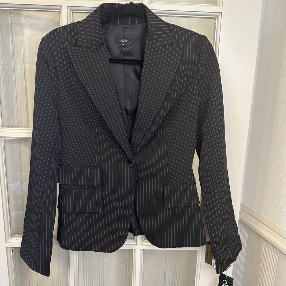 Pinstripe Blazer Women's 8 Black White Office Career